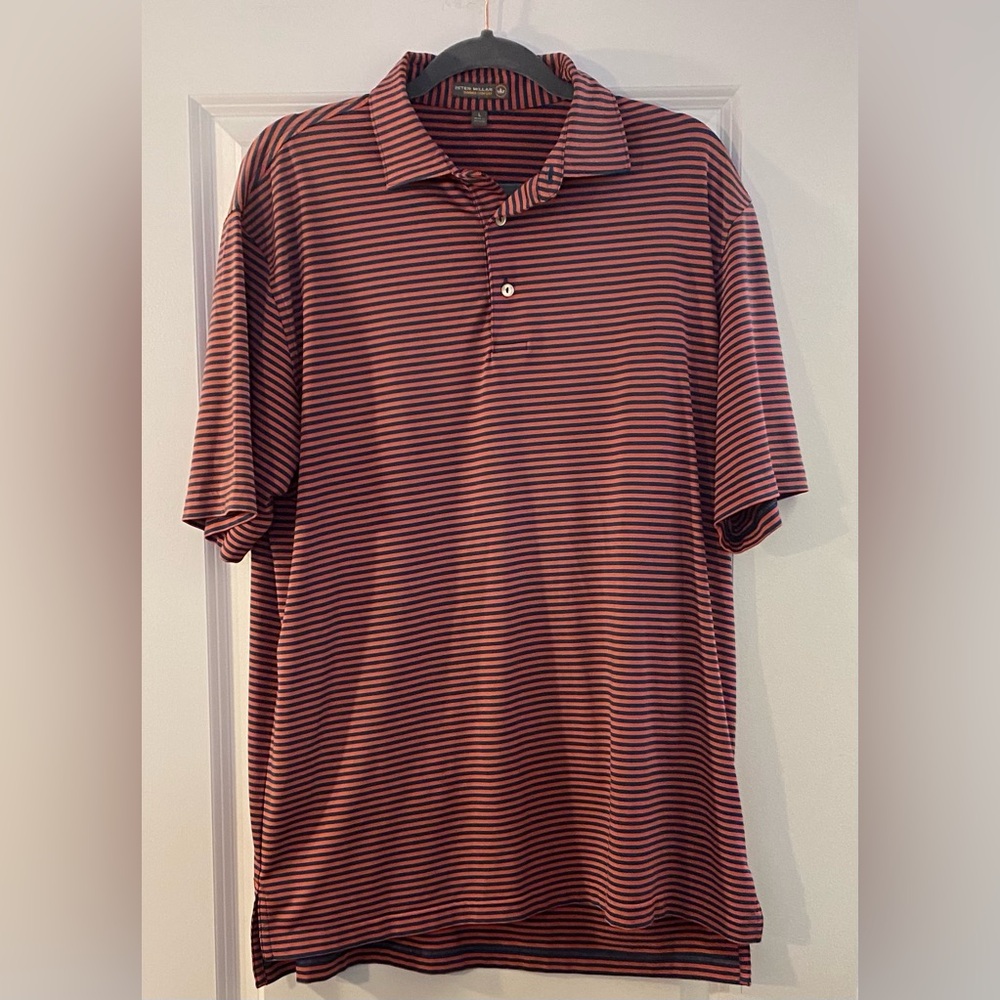Peter Millar Polo Short Sleeve - Summer Comfort - Blue / coral Sz L - Like New